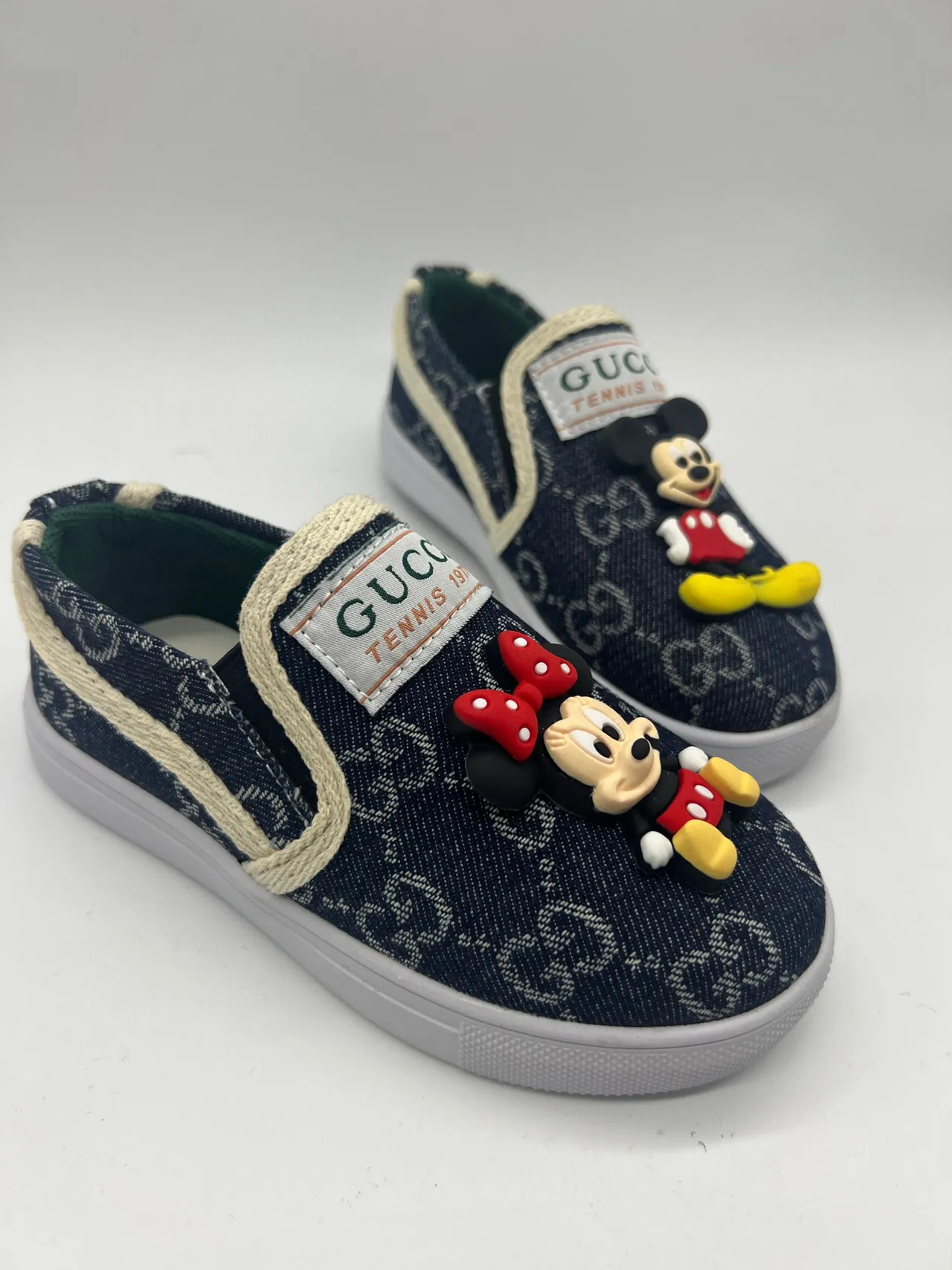 Gucci Navy Multicolor GG Monogram Jacquard Upper 3D Disney Character Appliqués Canvas Shoes 3