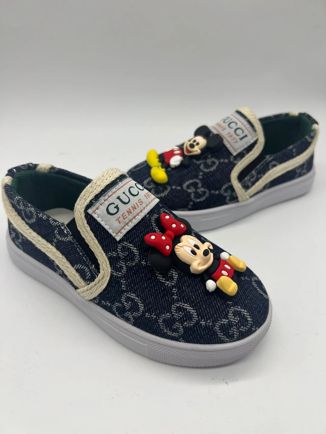 Gucci Navy Multicolor GG Monogram Jacquard Upper 3D Disney Character Appliqués Canvas Shoes 4