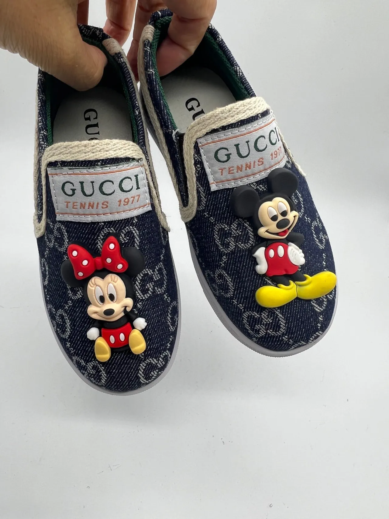 Gucci Navy Multicolor GG Monogram Jacquard Upper 3D Disney Character Appliqués Canvas Shoes 7