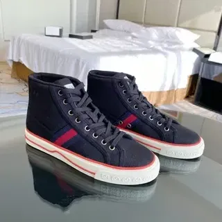 Gucci Navy Red High-Top Canvas Upper Lifestyle Sneakers