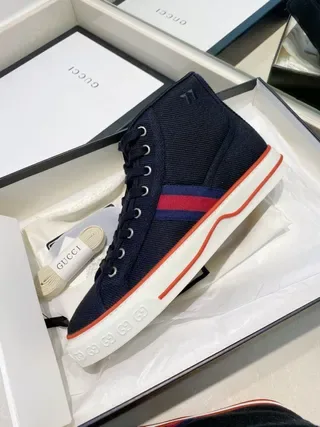 Gucci Navy Red High-Top Canvas Upper Lifestyle Sneakers 2