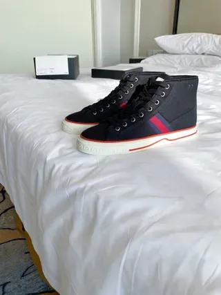 Gucci Navy Red High-Top Canvas Upper Lifestyle Sneakers 3