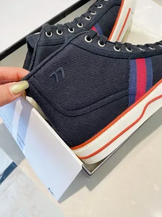 Gucci Navy Red High-Top Canvas Upper Lifestyle Sneakers 4