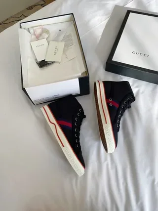 Gucci Navy Red High-Top Canvas Upper Lifestyle Sneakers 6