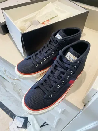 Gucci Navy Red High-Top Canvas Upper Lifestyle Sneakers 8