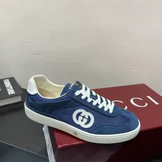 Gucci Navy White Blue Suede And Mesh Upper Interlocking G Logo Appliqué Lifestyle Sneakers