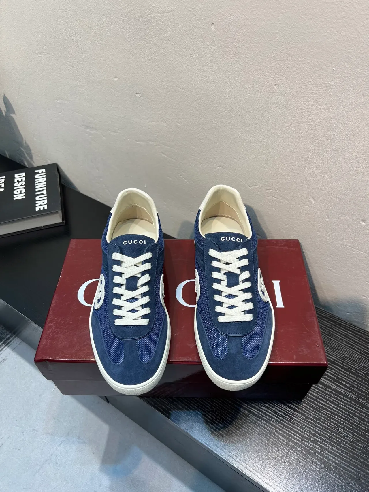 Gucci Navy White Blue Suede And Mesh Upper Interlocking G Logo Appliqué Lifestyle Sneakers 2