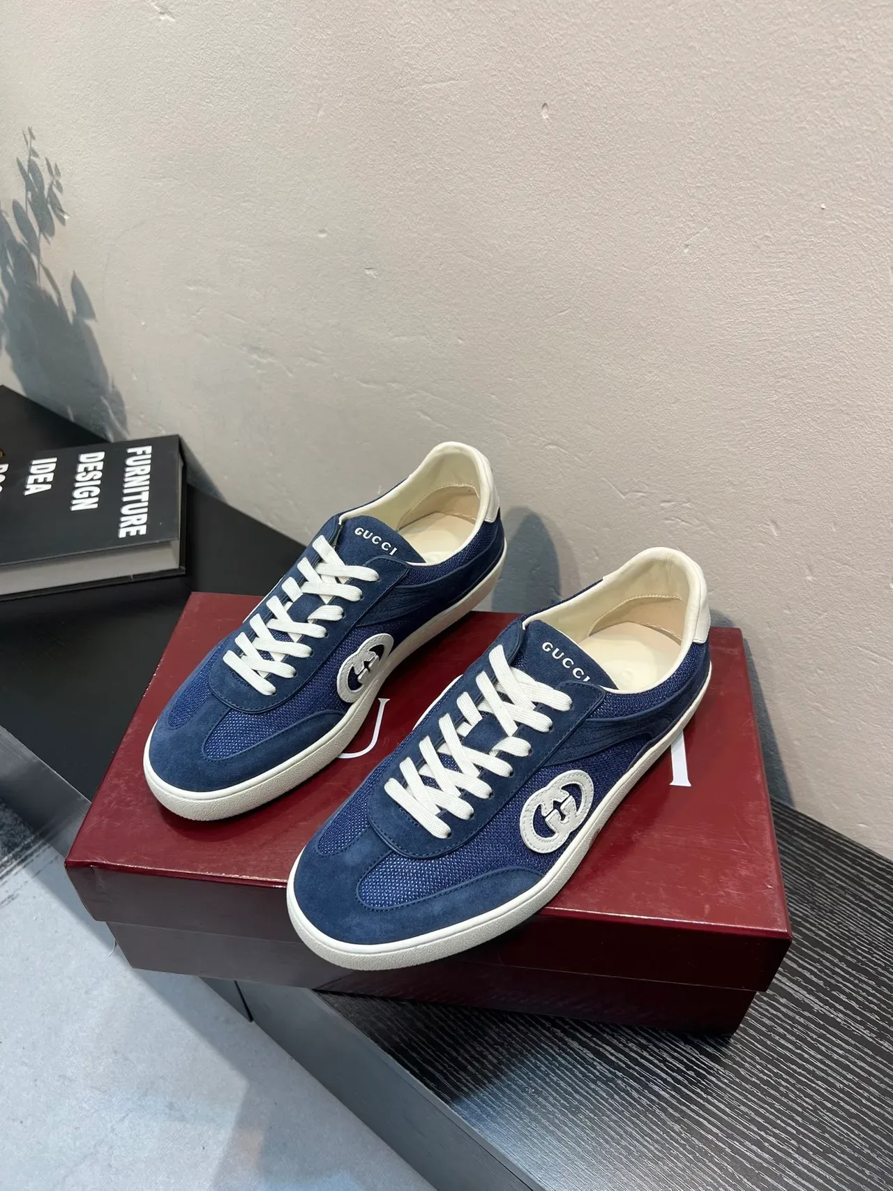 Gucci Navy White Blue Suede And Mesh Upper Interlocking G Logo Appliqué Lifestyle Sneakers 3
