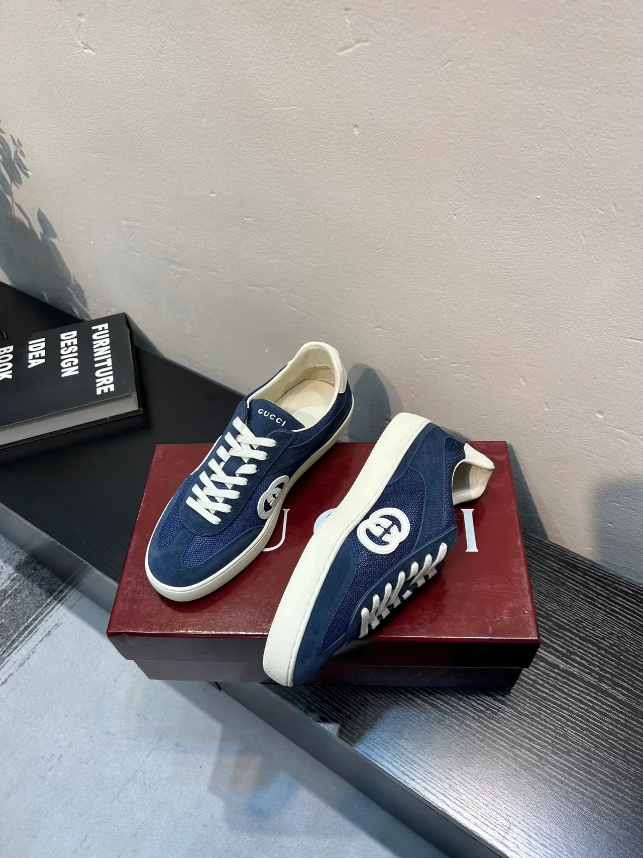 Gucci Navy White Blue Suede And Mesh Upper Interlocking G Logo Appliqué Lifestyle Sneakers 4