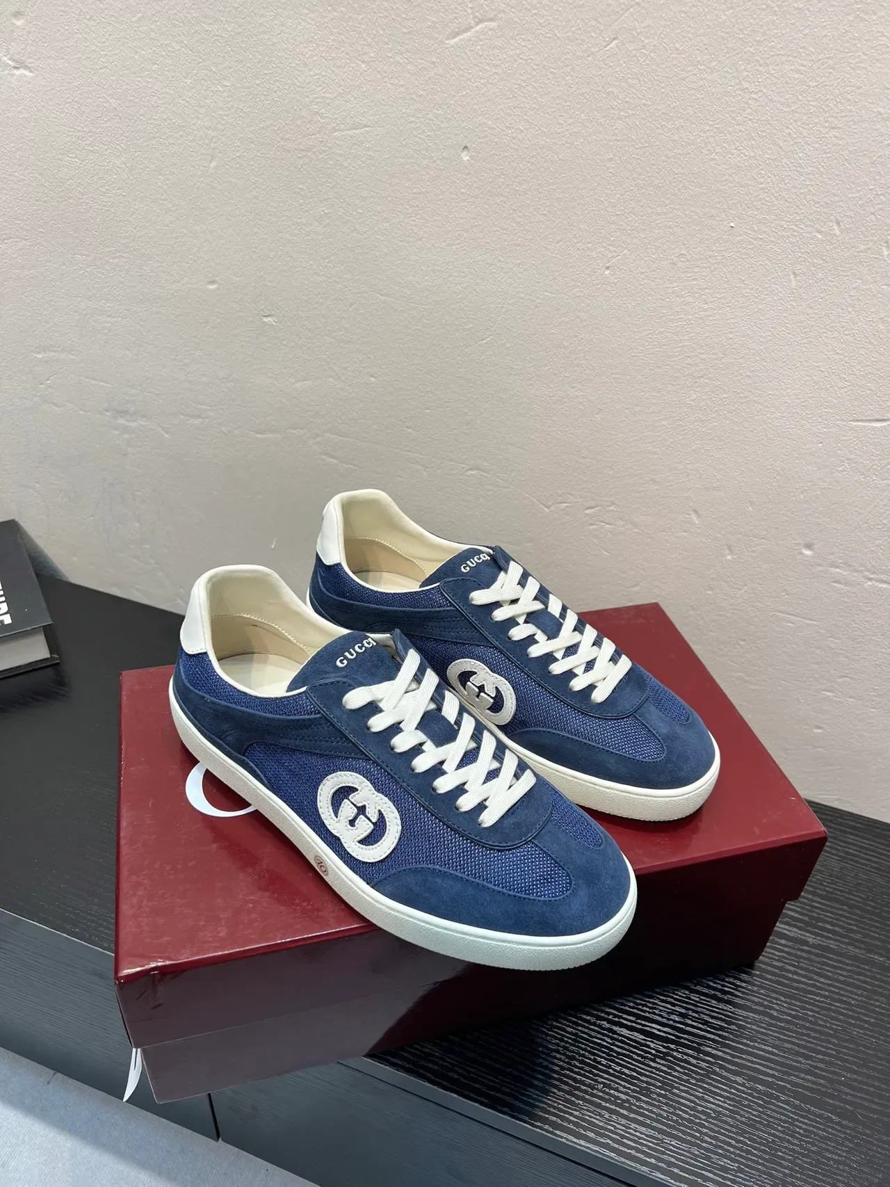 Gucci Navy White Blue Suede And Mesh Upper Interlocking G Logo Appliqué Lifestyle Sneakers 5
