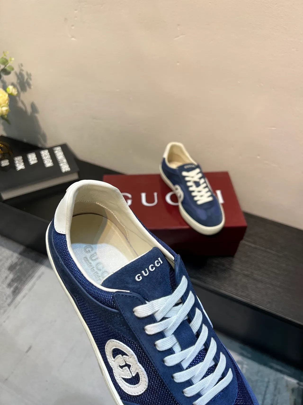 Gucci Navy White Blue Suede And Mesh Upper Interlocking G Logo Appliqué Lifestyle Sneakers 7