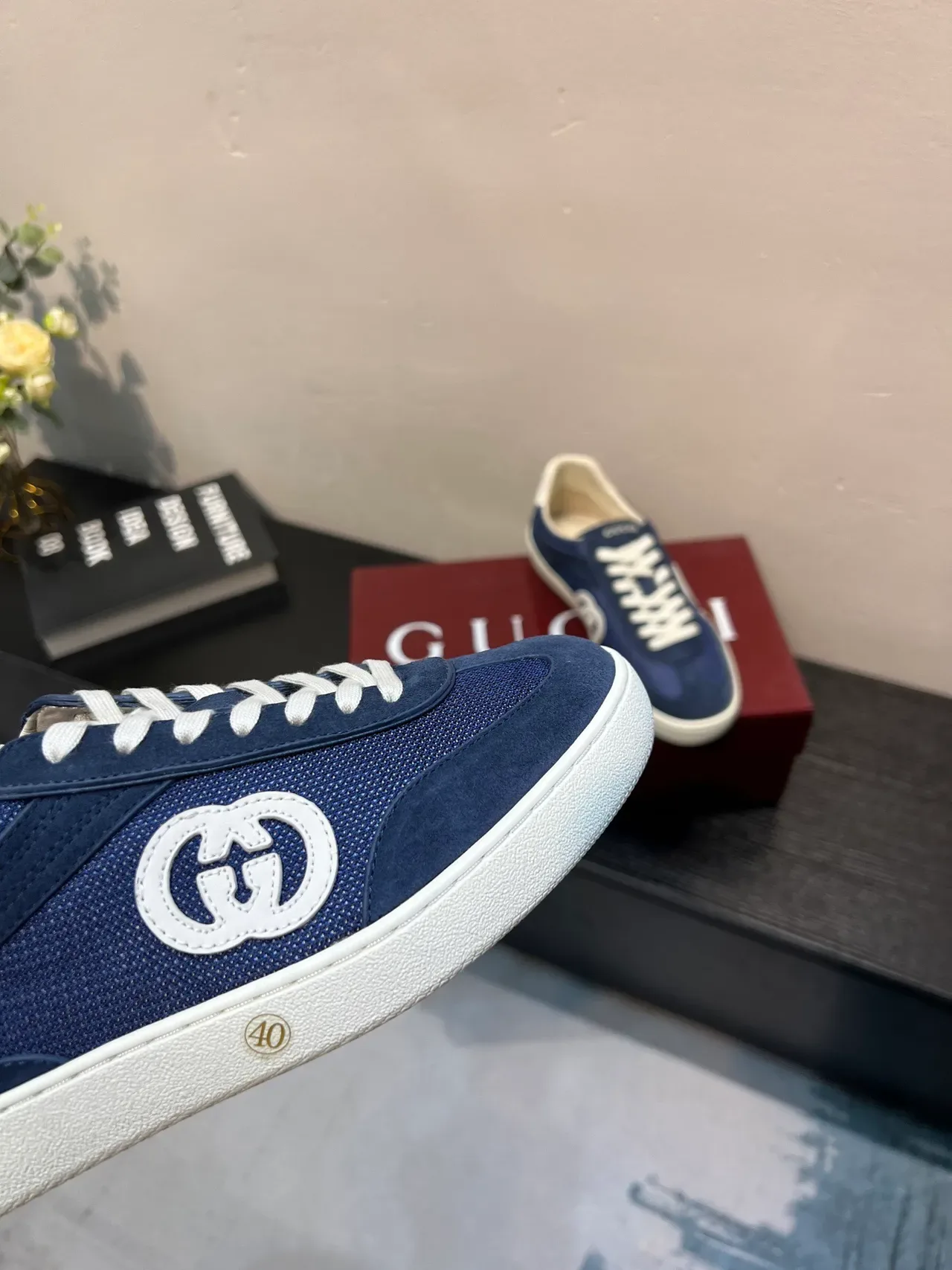 Gucci Navy White Blue Suede And Mesh Upper Interlocking G Logo Appliqué Lifestyle Sneakers 9