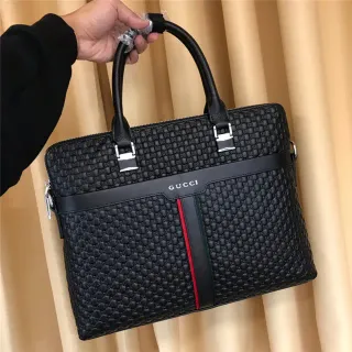 Gucci Ophidia Black Red Quilted GG Motif Leather Top-Handle Briefcase Handbag