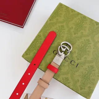 Gucci Ophidia Double G Interlocking Buckle Red and Beige Leather Belt