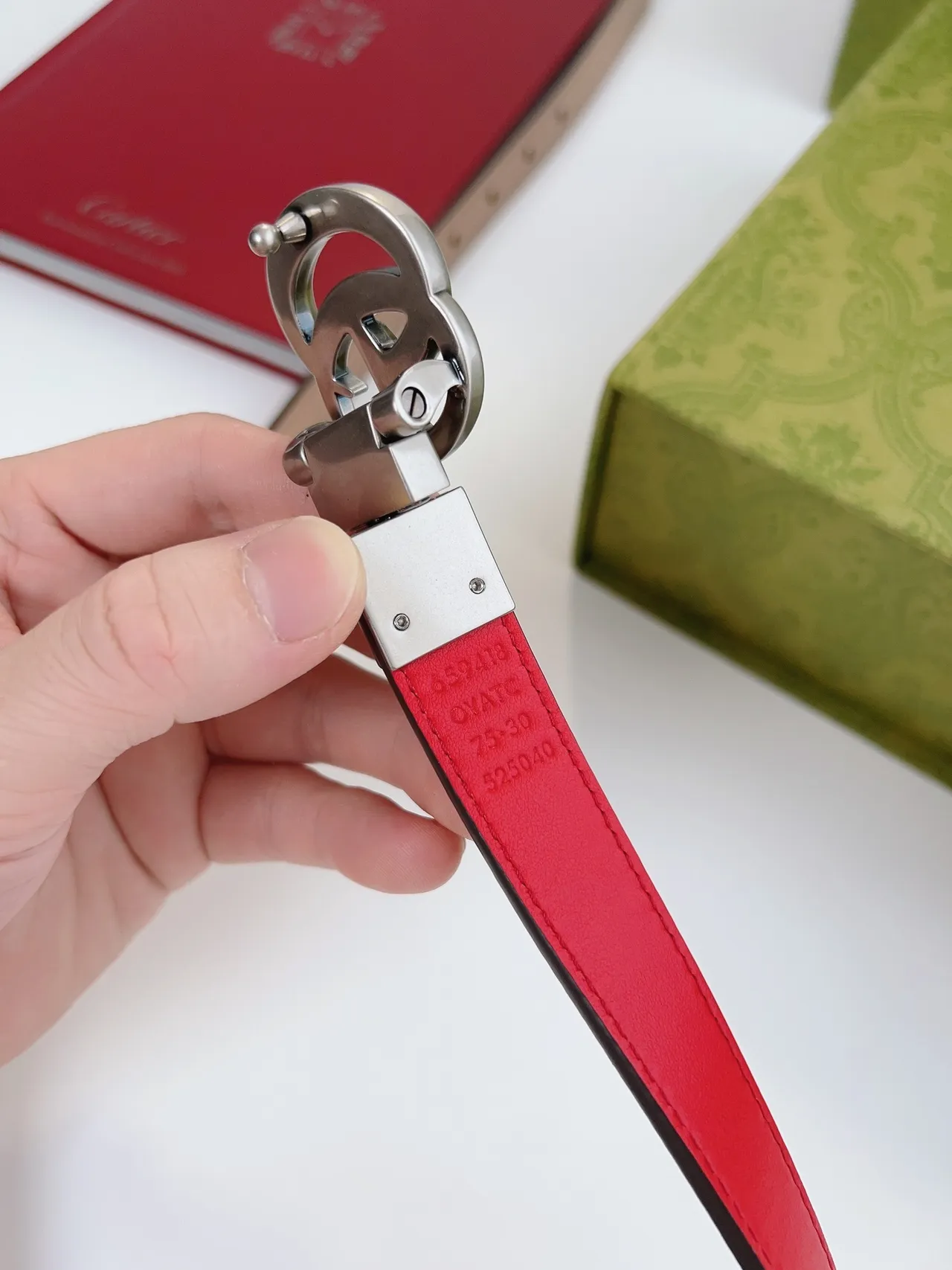 Gucci Ophidia Double G Interlocking Buckle ceinture en cuir rouge et beige 3