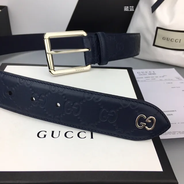 Gucci Ophidia Embossed GG Monogram Navy Leather Belt 3