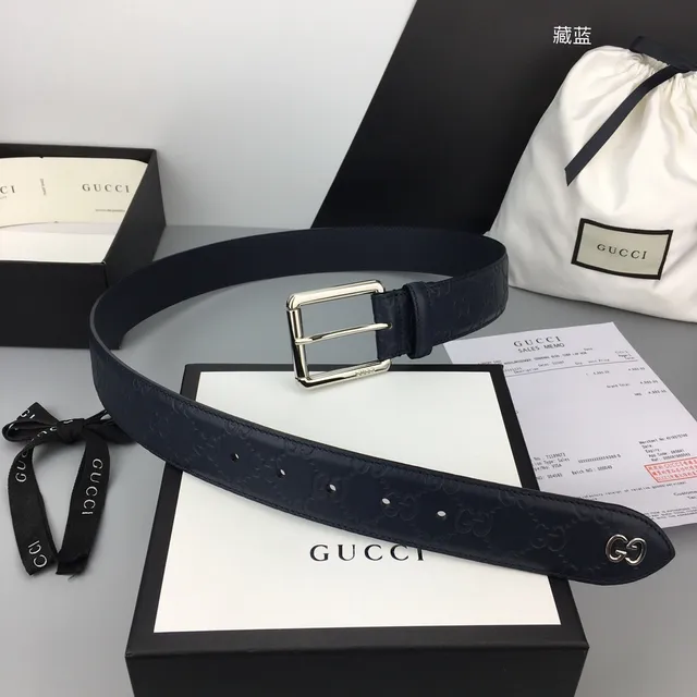 Gucci Ophidia Embossed GG Monogram Navy Leather Belt 4