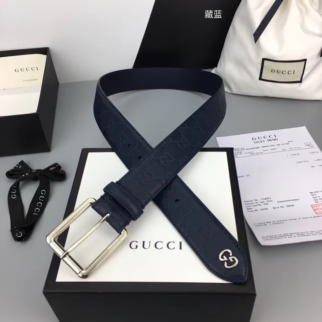 Gucci Ophidia Embossed GG Monogram Navy Leather Belt 6