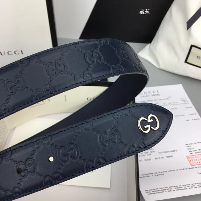 Gucci Ophidia Embossed GG Monogram Navy Leather Belt 7