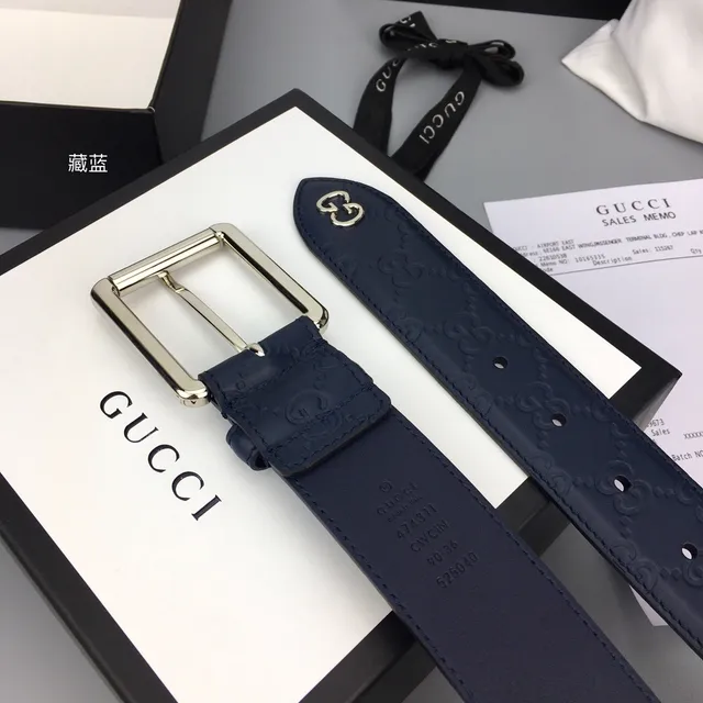 Gucci Ophidia Embossed GG Monogram Navy Leather Belt 8