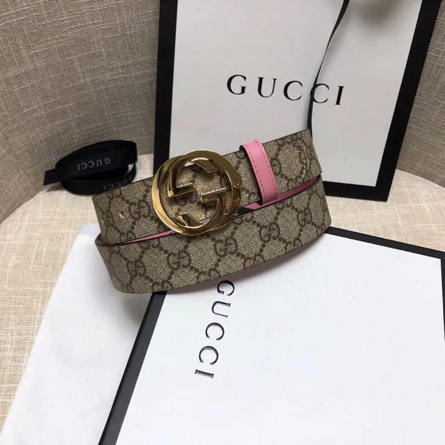 Gucci Ophidia GG Supreme حزام جلدي بيج ووردي 2