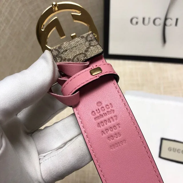 Gucci Ophidia GG Supreme حزام جلدي بيج ووردي 4