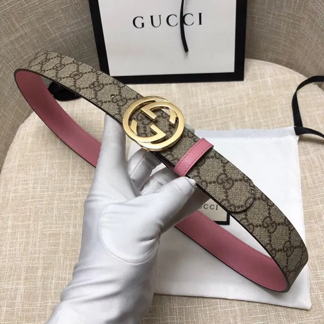 Gucci Ophidia GG Supreme حزام جلدي بيج ووردي 8