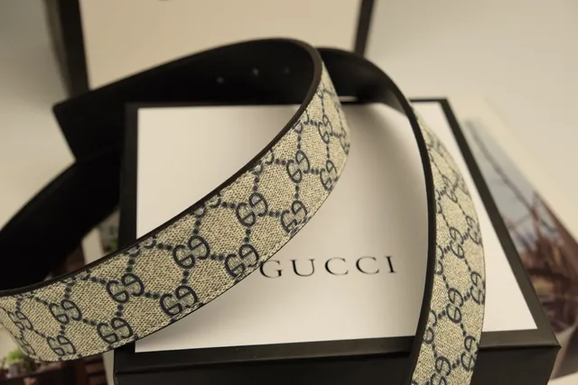 Gucci Ophidia Interlocking G Buckle Beige and Black GG Supreme Leather Belt 3