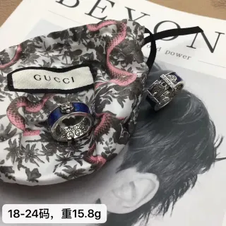 Gucci Ornate Silver and Blue Enamel Lion Head Rings