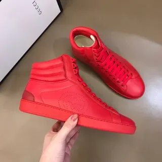Gucci Red High-Top Perforated Logo Panel Lifestyle Sneakers
