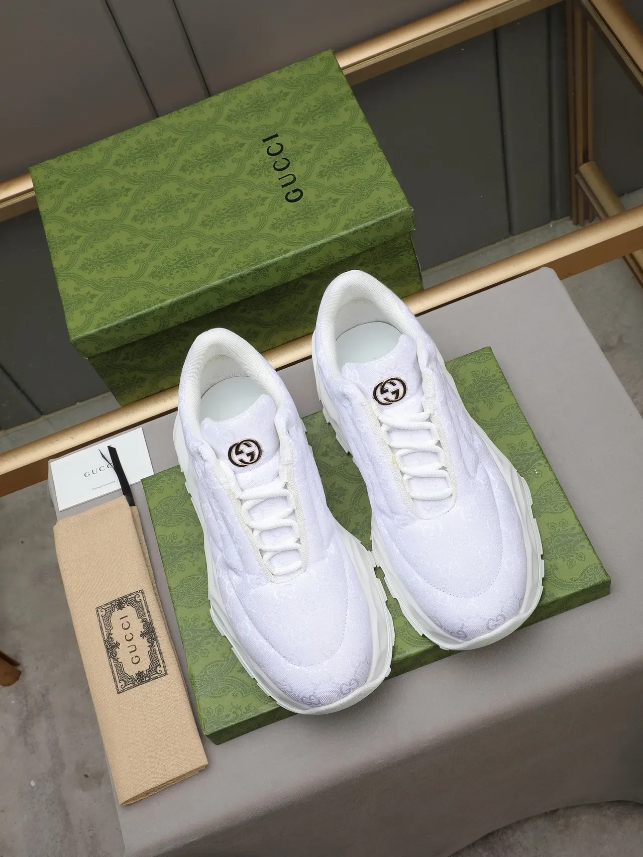 Gucci Rhyton All-White Monogrammed Lifestyle Sneakers 3