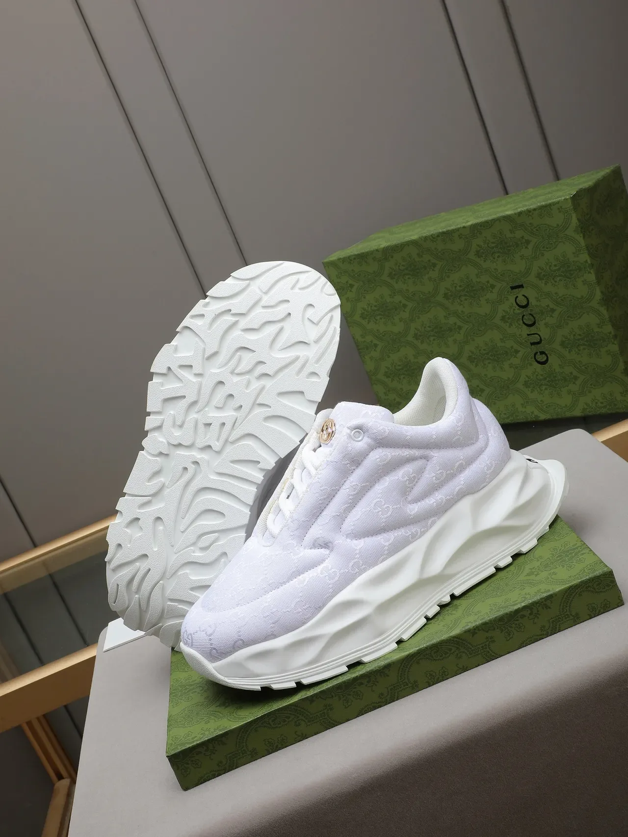 Gucci Rhyton All-White Monogrammed Lifestyle Sneakers 5