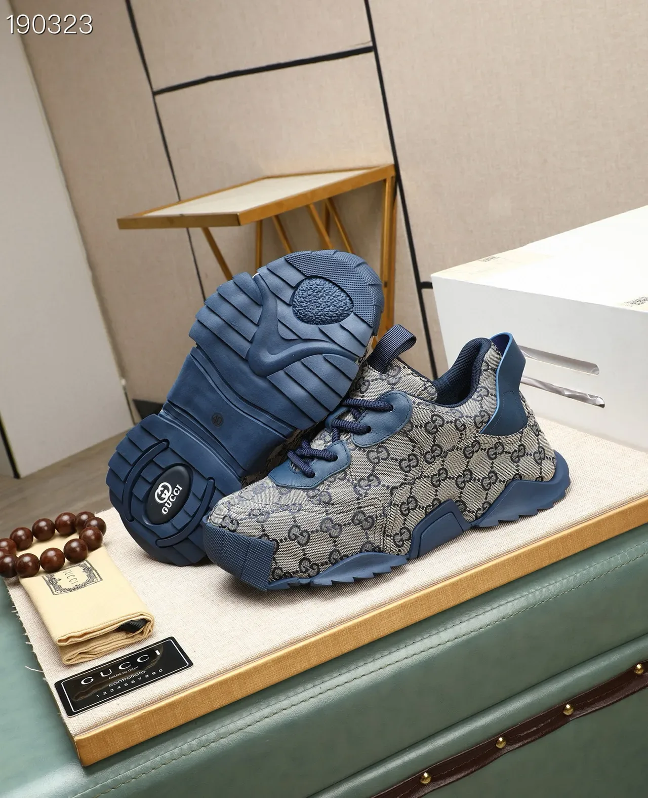 Gucci Rhyton Beige and Navy GG Monogram Lifestyle Sneakers 3