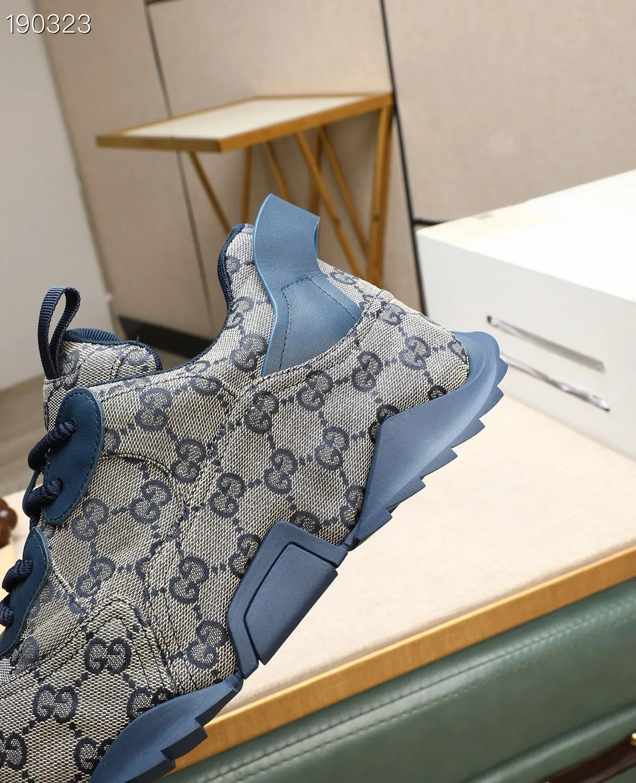 Gucci Rhyton Beige and Navy GG Monogram Lifestyle Sneakers 4