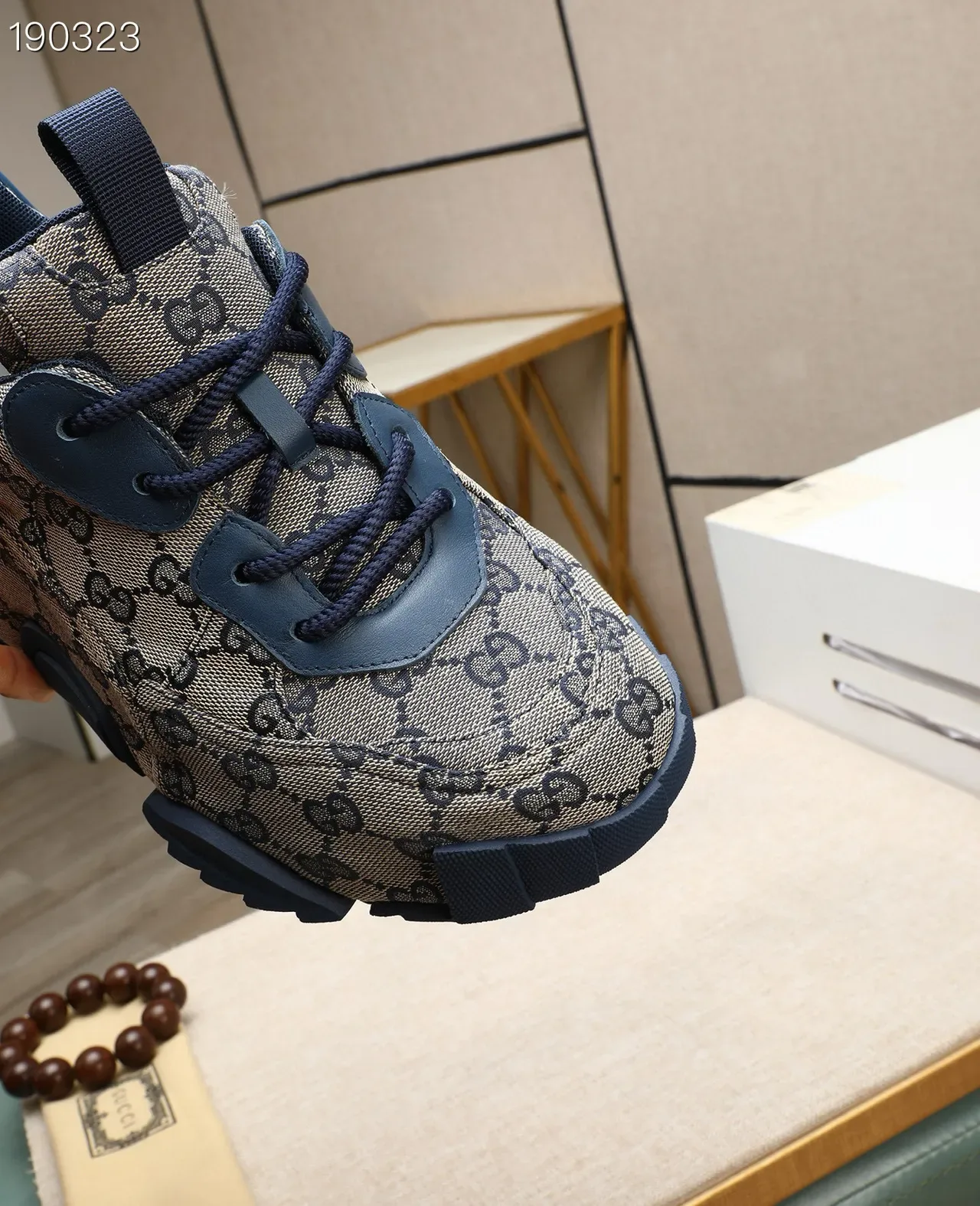 Gucci Rhyton Beige and Navy GG Monogram Lifestyle Sneakers 5