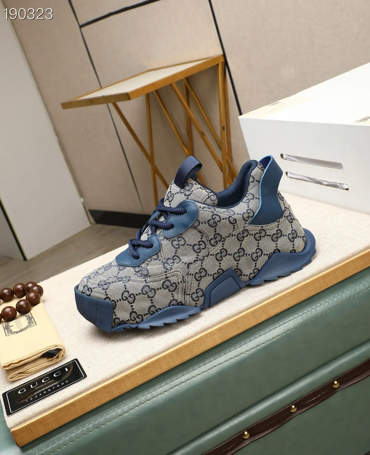 Gucci Rhyton Beige and Navy GG Monogram Lifestyle Sneakers 6
