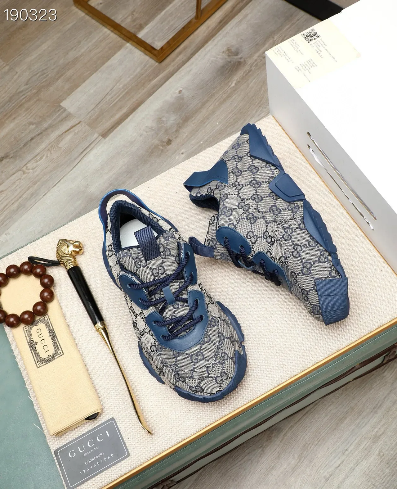 Gucci Rhyton Beige and Navy GG Monogram Lifestyle Sneakers 8