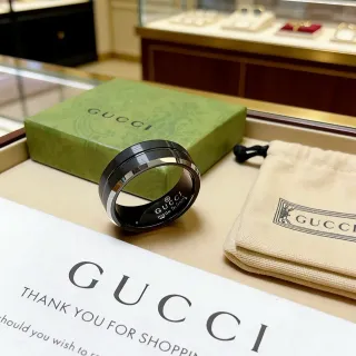 Gucci Rotating Ring Black Silver Dual-Band Ceramic Or Coated Ring