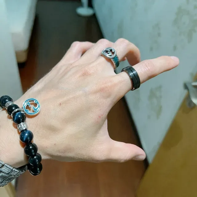 Gucci Rotating Ring Black Silver Dual-Band Ceramic Or Coated Ring 5