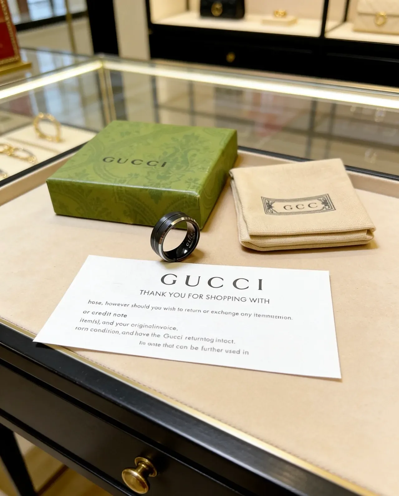 Gucci Rotating Ring Black Silver Dual-Band Ceramic Or Coated Ring 7
