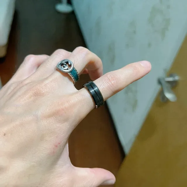 Gucci Rotating Ring Black Silver Dual-Band Ceramic Or Coated Ring 8
