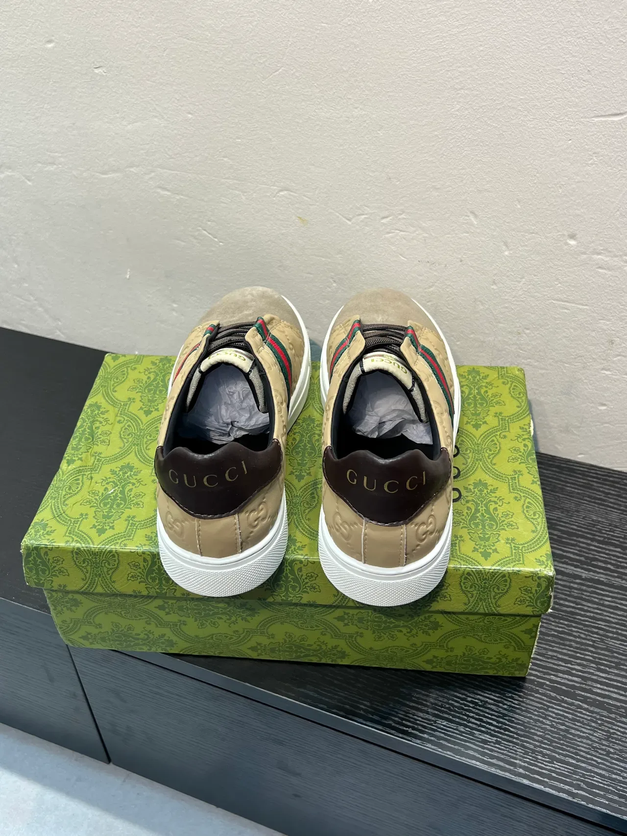 Gucci Screener Beige and Gray Web Stripe Lifestyle Sneakers 6