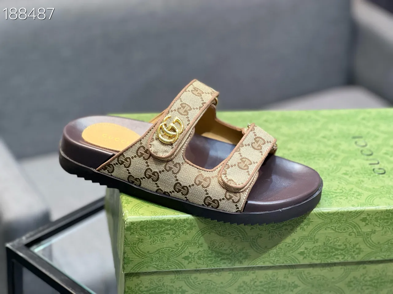 Gucci Screener Beige GG Monogram Canvas Sandales casuales à double bride 4