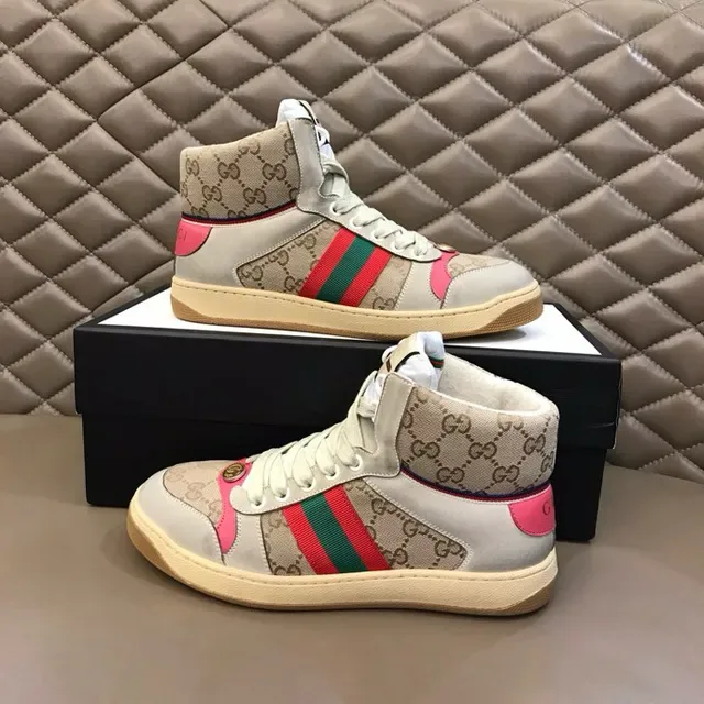Gucci Screener Beige Pink Green Web Stripe Lifestyle Sneakers 3