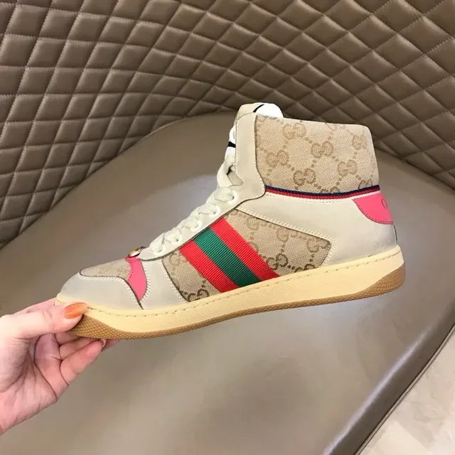 Gucci Screener Beige Pink Green Web Stripe Lifestyle Sneakers 4
