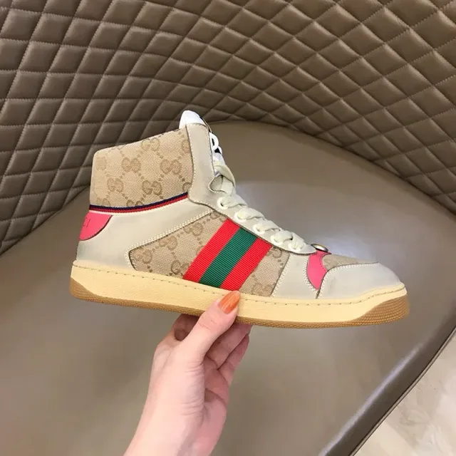 Gucci Screener Beige Pink Green Web Stripe Lifestyle Sneakers 5