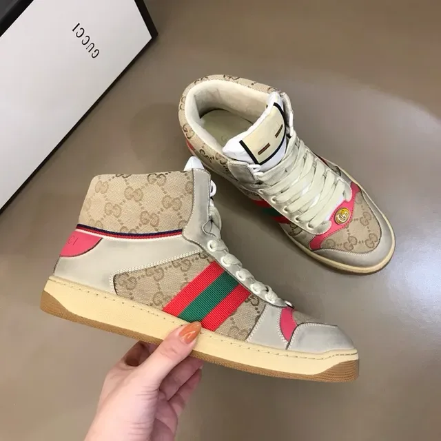 Gucci Screener Beige Pink Green Web Stripe Lifestyle Sneakers 6