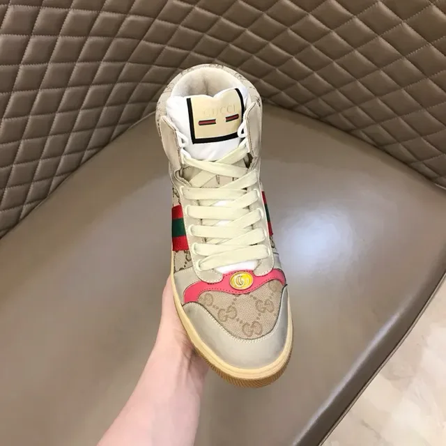 Gucci Screener Beige Pink Green Web Stripe Lifestyle Sneakers 7