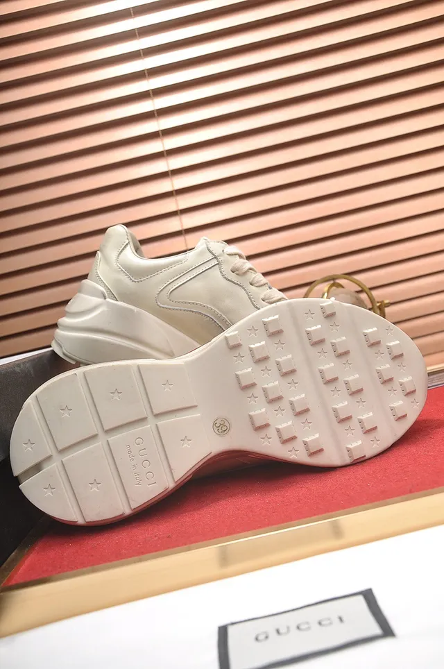 Gucci Screener Beige Red Sole Graphic Tongue Print Chunky Sneakers 5