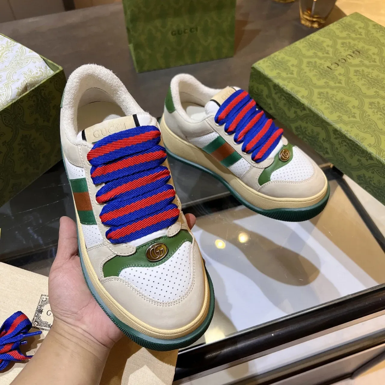Gucci Screener Bege Branco Verde Vermelho Azul Sneakers Lifestyle 2